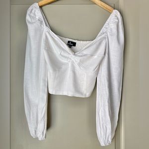Lulu’s All the More Charming White Balloon Sleeve Crop Top in White | Size Small